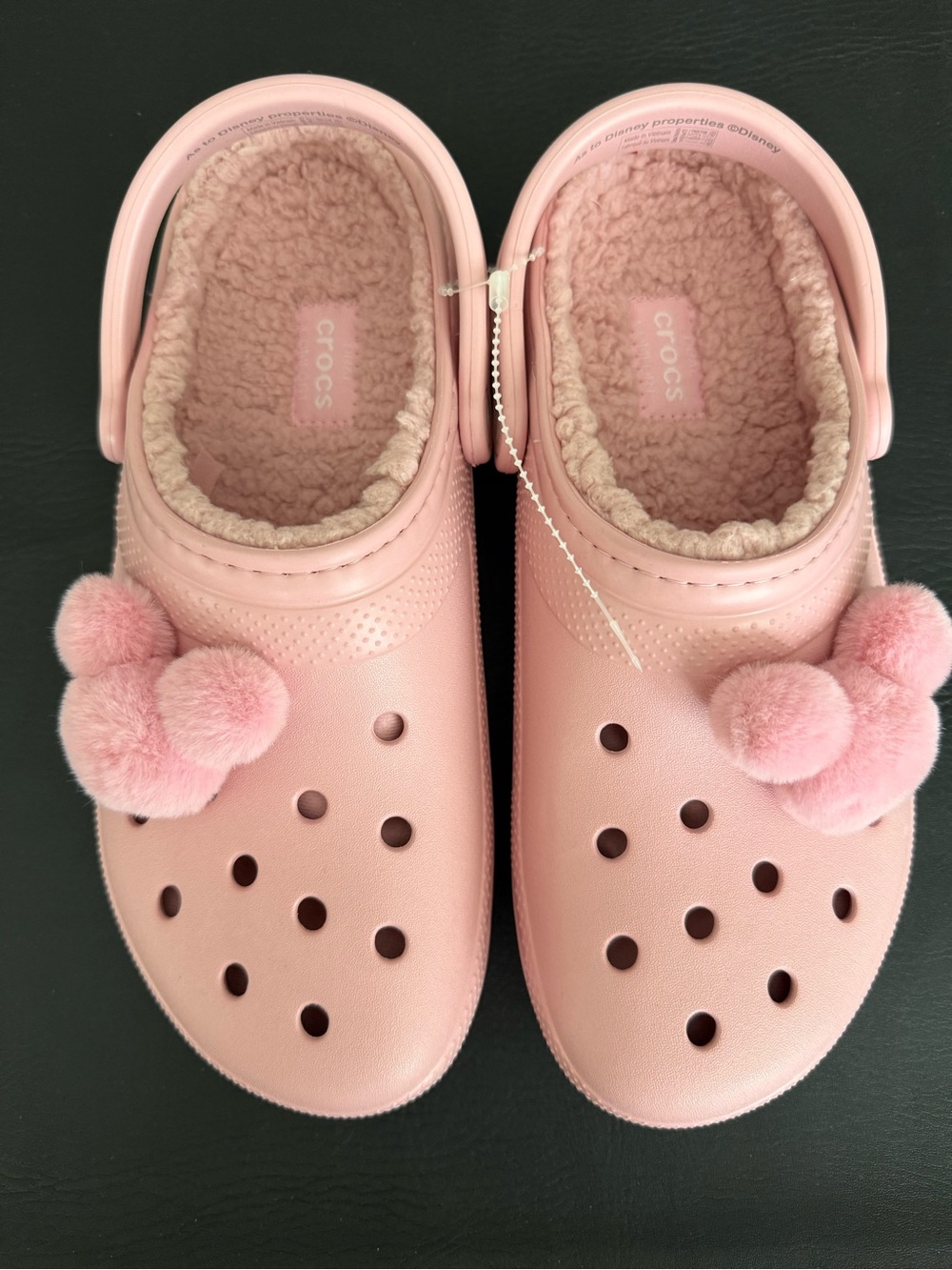 NWOT Disney CROCS Pink Plush-Lined Clogs Mickey PomPoms W11/M9